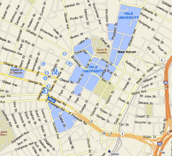 map of downtown New Haven, Ct area